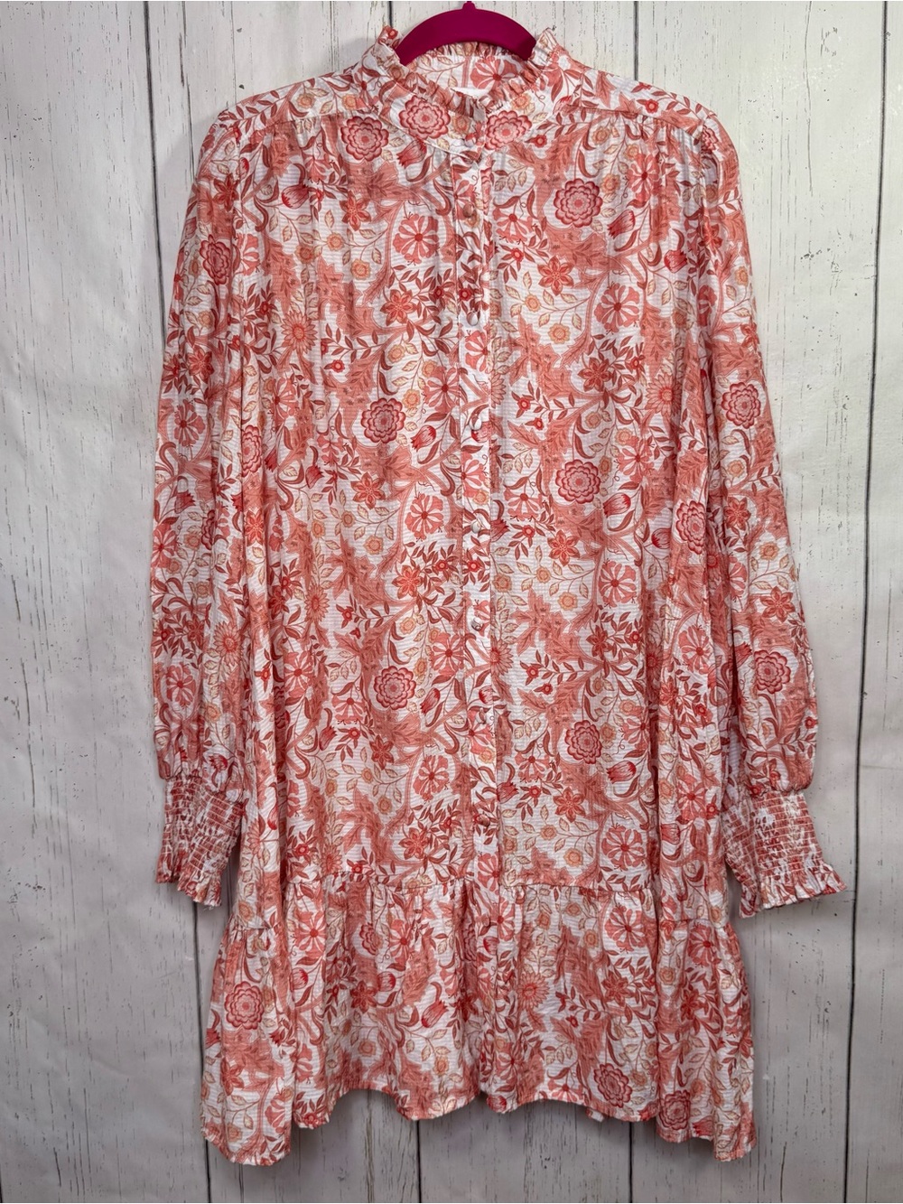 Fate Floral Boho Mini Dress Size L Smocked Cuffs Ruffle Cottagecore Festival